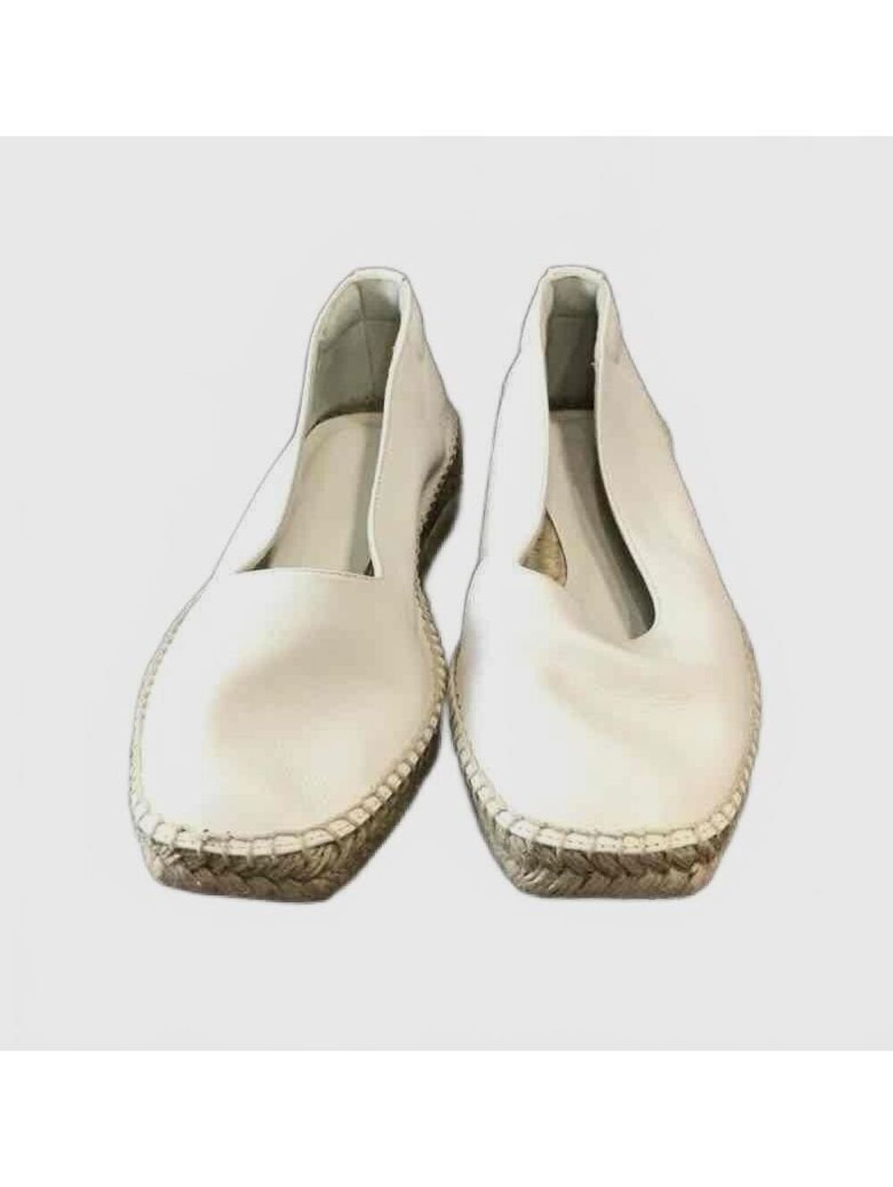 Everlane White Leather Square Toe Espadrille Slip-On Wedge Shoes Women's Size 7